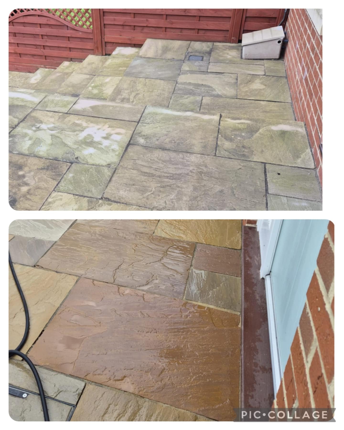 pressure washing a patio for a customer in harrogate