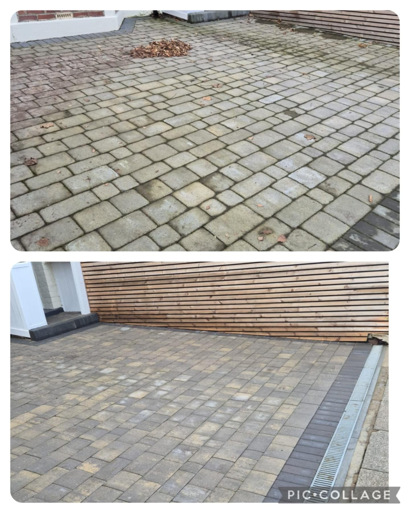 Block paving driveway cleaning in Wakefield carried out using professional pressure washing equipment to remove moss and weeds.